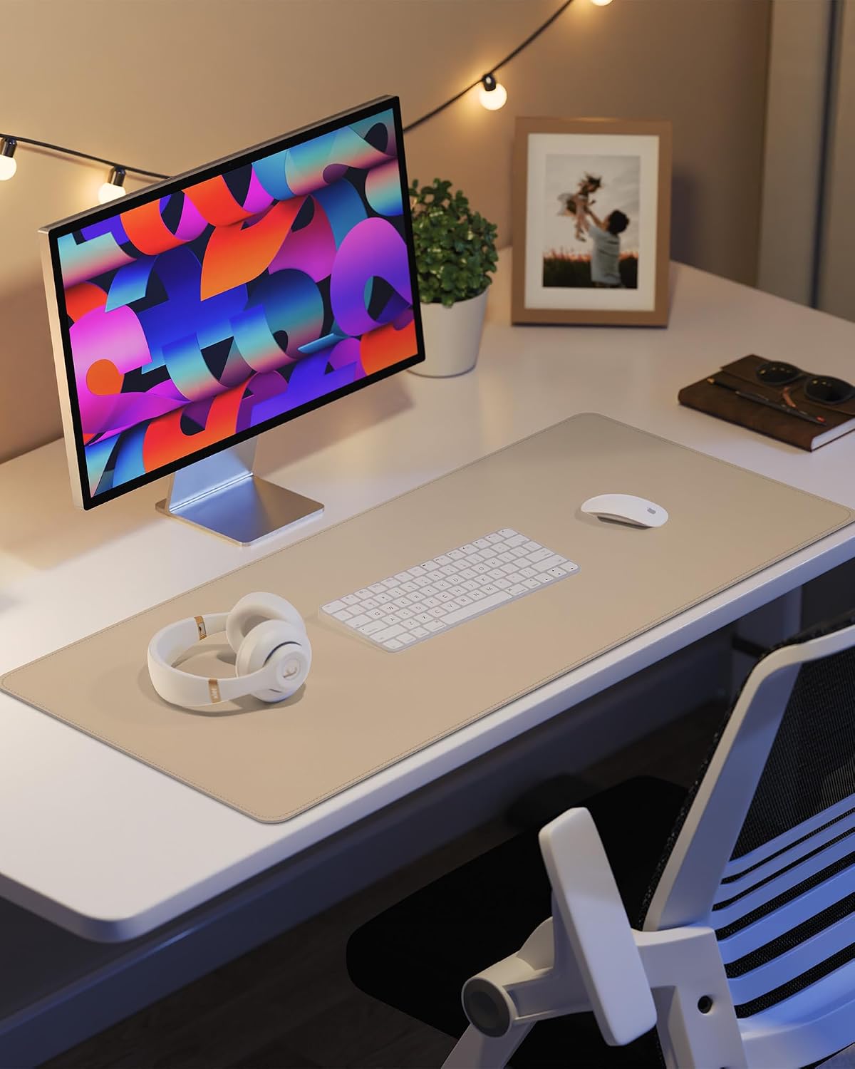 AFIING Large Desk Mat 55" x 24" - PU Leather Desk Pad Protector, Waterproof Non-Slip Extended Mouse Pad for Office Desk, Keyboard, Laptop and Home Workspace (Black)
