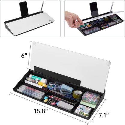 TSJ OFFICE Desktop Whiteboard Dry-Erase-Board - Computer Keyboard Stand White Board Surface Pad with Drawer, Desk Organizers with Accessories for Office, Home, School Supplies - Black