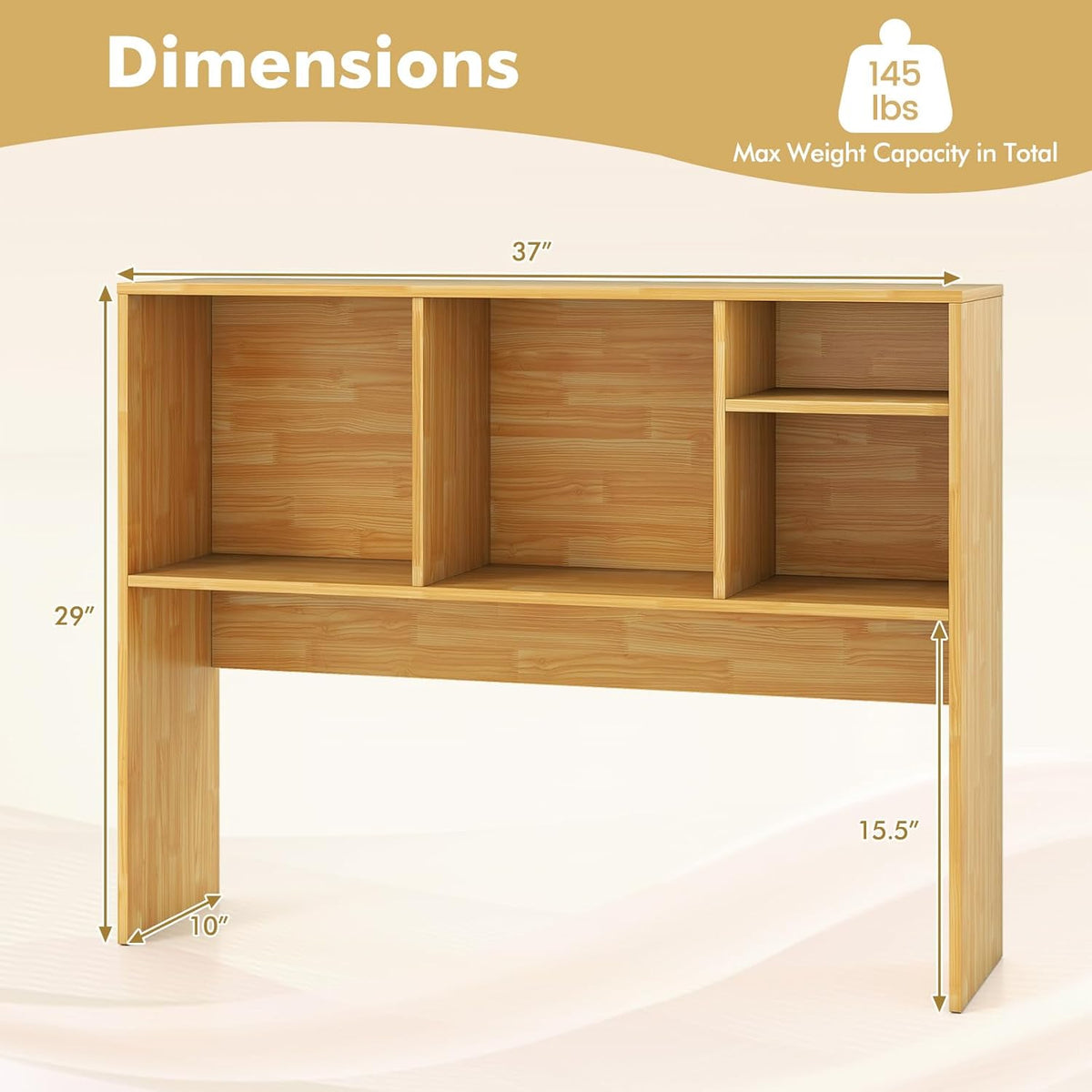 Desktop Bookshelf, Countertop Storage Hutch with 5 Shelves for Computer Desk, Desk 3-Tier Display Rack, Multipurpose Wood Desktop Hutch Storage Organizer for Dorm Office Home