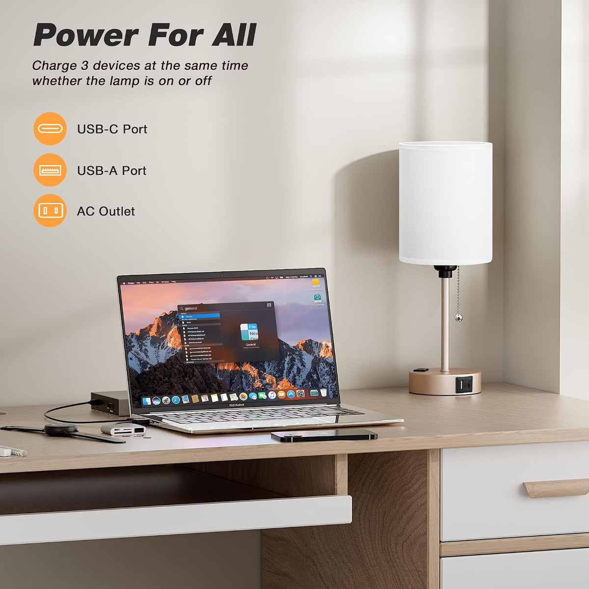 Dicoool Bedside Table Lamp for Bedroom - Small Desk Lamp with USB Ports
