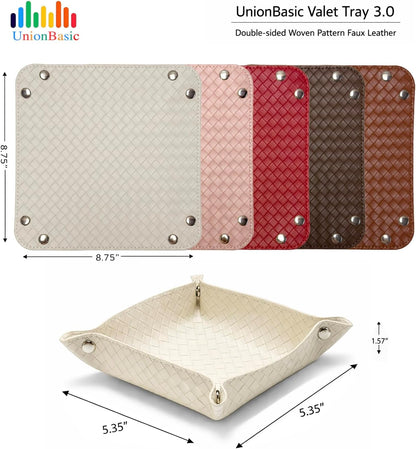UnionBasic Small Valet Tray, Jewelry Tray for Rings Watches Earrings, Entryway Catchall Caddy for Coins Keys Change, Nightstand Bedside Valet Holder, Trays for Electronic Gadgets, Beige - Colors B