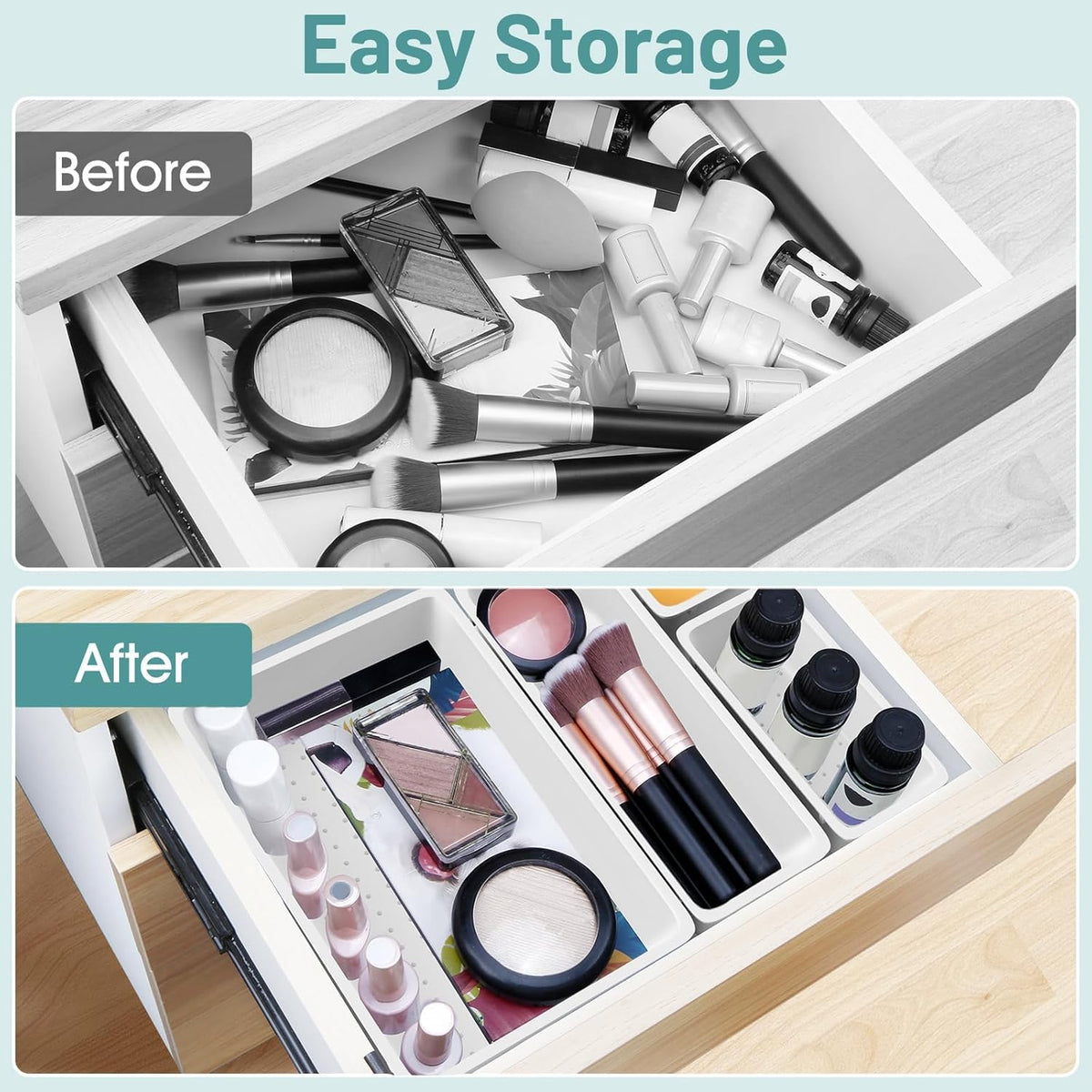 WOWBOX 25 PCS Clear Plastic Drawer Organizer Set, 4 Sizes Desk Drawer Divider Organizers and Storage Bins for Makeup, Jewelry, Gadgets for Kitchen, Bedroom, Bathroom, Office