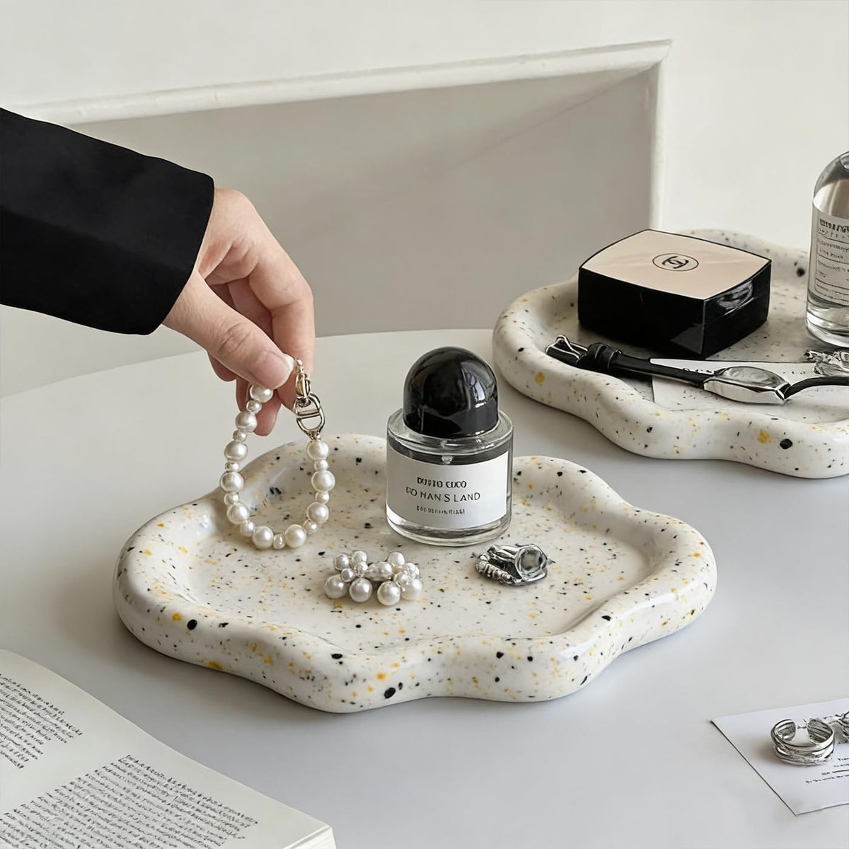Jewelry Dish Trinket Tray for Women, Ring Dish Holder, Unique Cloud Shape Ceramic Plate Cute Things Vanity Aesthetic Room Decor Mother's Day Birthday (White)