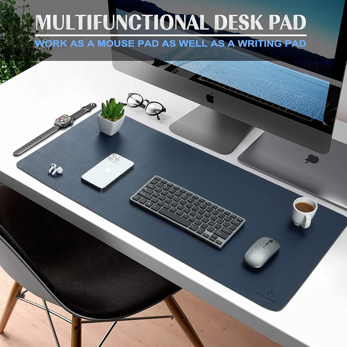 K KNODEL Large Office Leather Desk Mat, Mouse and Keyboard Pad, Computer and Laptop Mat, Desktop Protector and Cover, Writing Pad and Blotter (31.5"x15.7", Black)