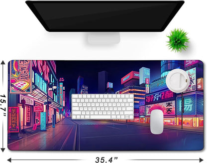 31.5" x 15.7" Waterproof Fabric Desk Pad, Rubber Anti-Slip Base, Stitched Edges No Curling, Fits Laptop Keyboard and Mouse, Smooth Office Mat Large Mouse Pad for Work Game, Black