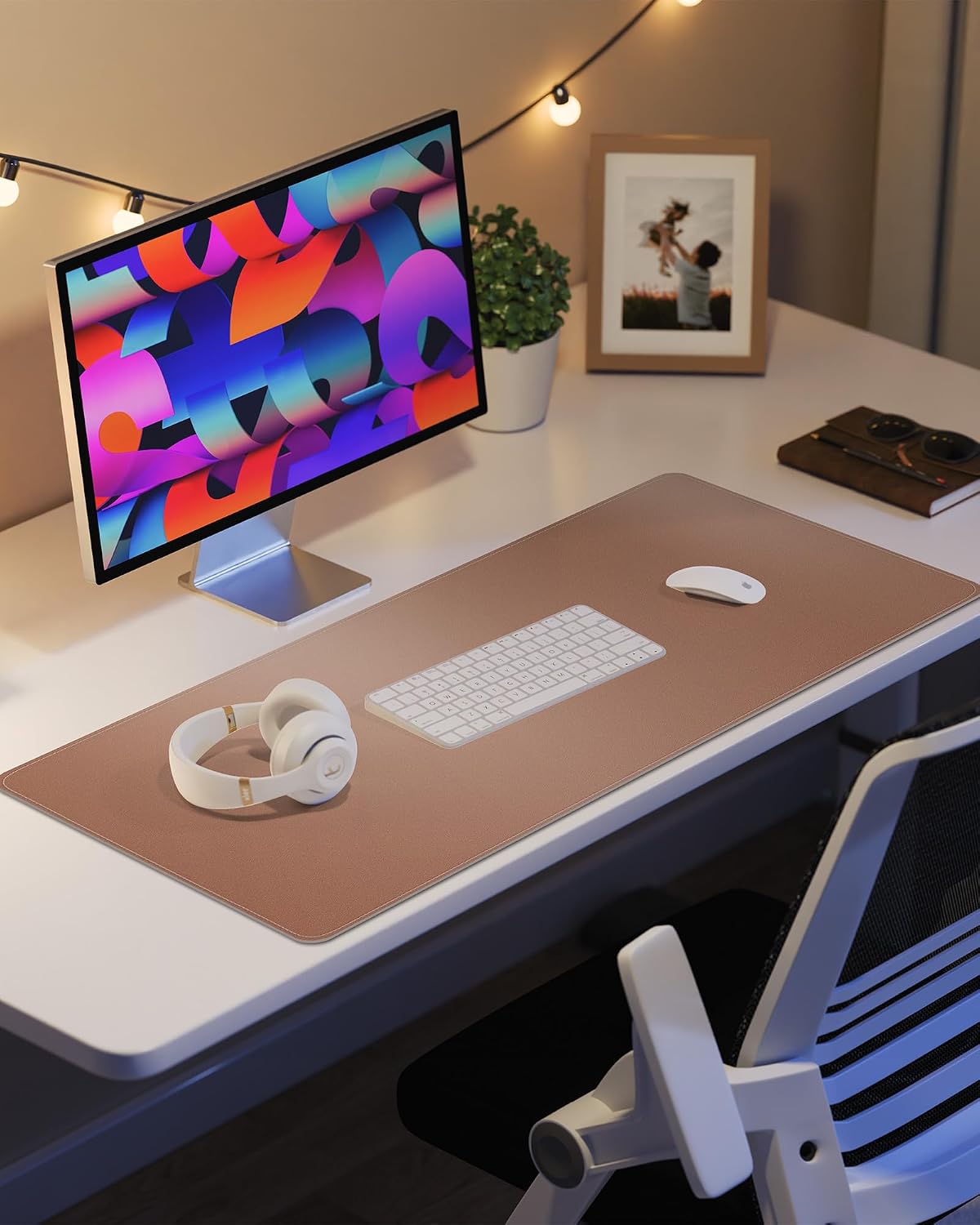 AFIING Large Desk Mat 55" x 24" - PU Leather Desk Pad Protector, Waterproof Non-Slip Extended Mouse Pad for Office Desk, Keyboard, Laptop and Home Workspace (Black)