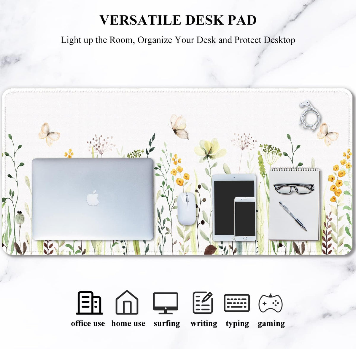 Auhoahsil Desk Mat, Ultra Large Mouse Pad, XXL Gaming Mousepad, Green Tropical Leaves Deskpad, Big Extended Full Size Mouse Pad, Desktop Desk Matt for Keyboard, Laptop & Computer, 35.5 x 15.7 in - Colors A