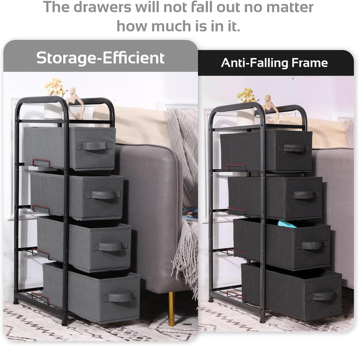 Dresser Storage with 3 Drawers, Fabric Dresser Tower, Vertical Storage Unit for Bedroom, Closet, Office, Black