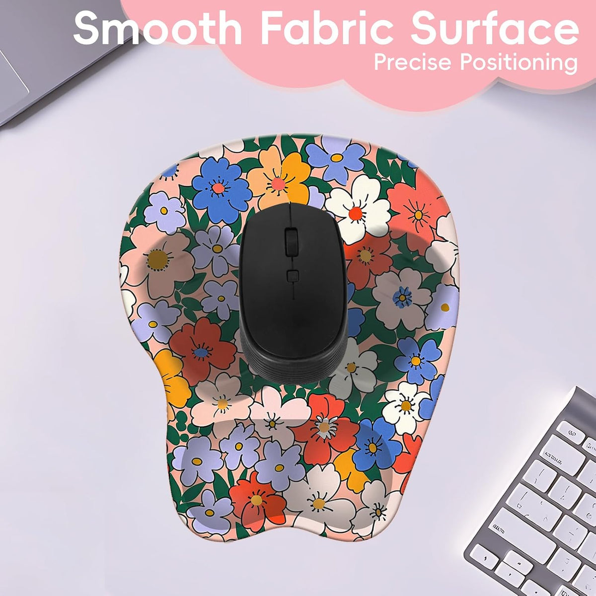 Wrist Support Mouse Pad Anti Slip Rubber Wrist Rest Mousepad 9in X 8in Small Desktop Notebook Mouse Mat for Working and Gaming (M-Pink Floral)