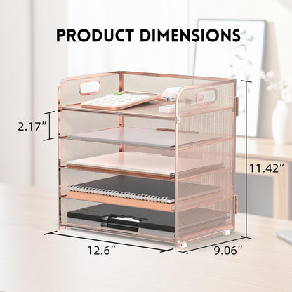 Supeasy 5 Trays Paper Organizer Letter Tray with Handle-Mesh Desk File Holders, Paper Sorter Desk Organizer for Office, Home, Classroom or School