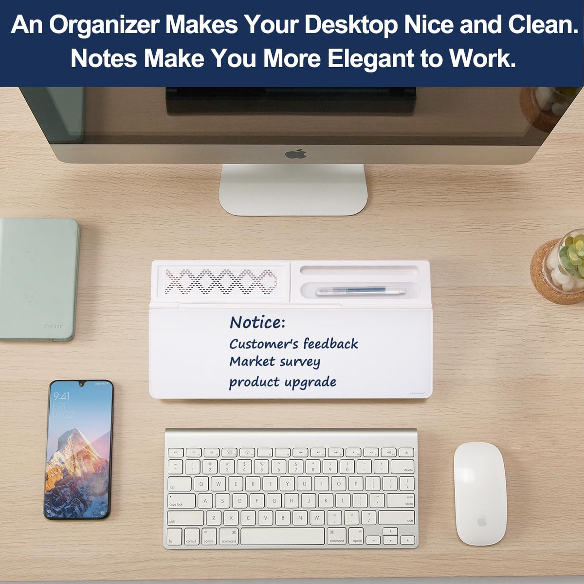 TSJ OFFICE Desktop Whiteboard Dry-Erase-Board - Computer Keyboard Stand White Board Surface Pad with Drawer, Desk Organizers with Accessories for Office, Home, School Supplies - Black