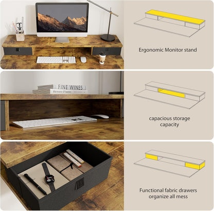 48 * 24 Inch Electric Standing Desk with Shelf & Led, Dark Walnut
