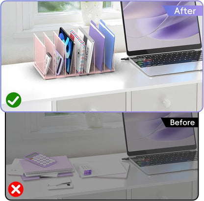 File Organizer for Desk, 5-Section Vertical File Sorter, Paper Holder Organizer Standing Metal File Folder for Office Home Classroom, Black