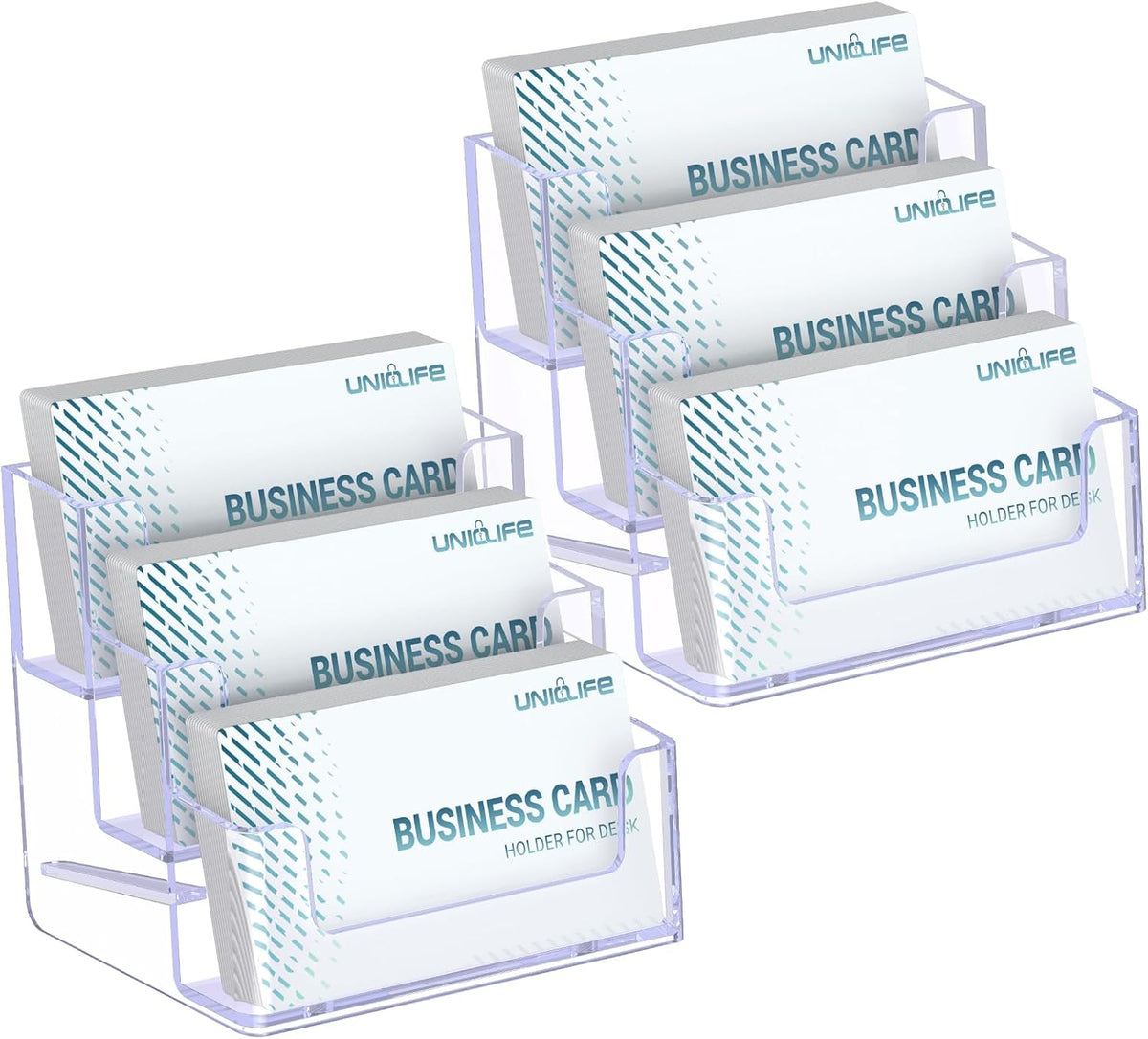 Uniclife Acrylic Business Card Holder for Desk 1 Slot Clear Business Card Display Stand for Men & Women Desktop Business Card Organizer Card Stand for Office Home Exhibition, 60 Card Capacity