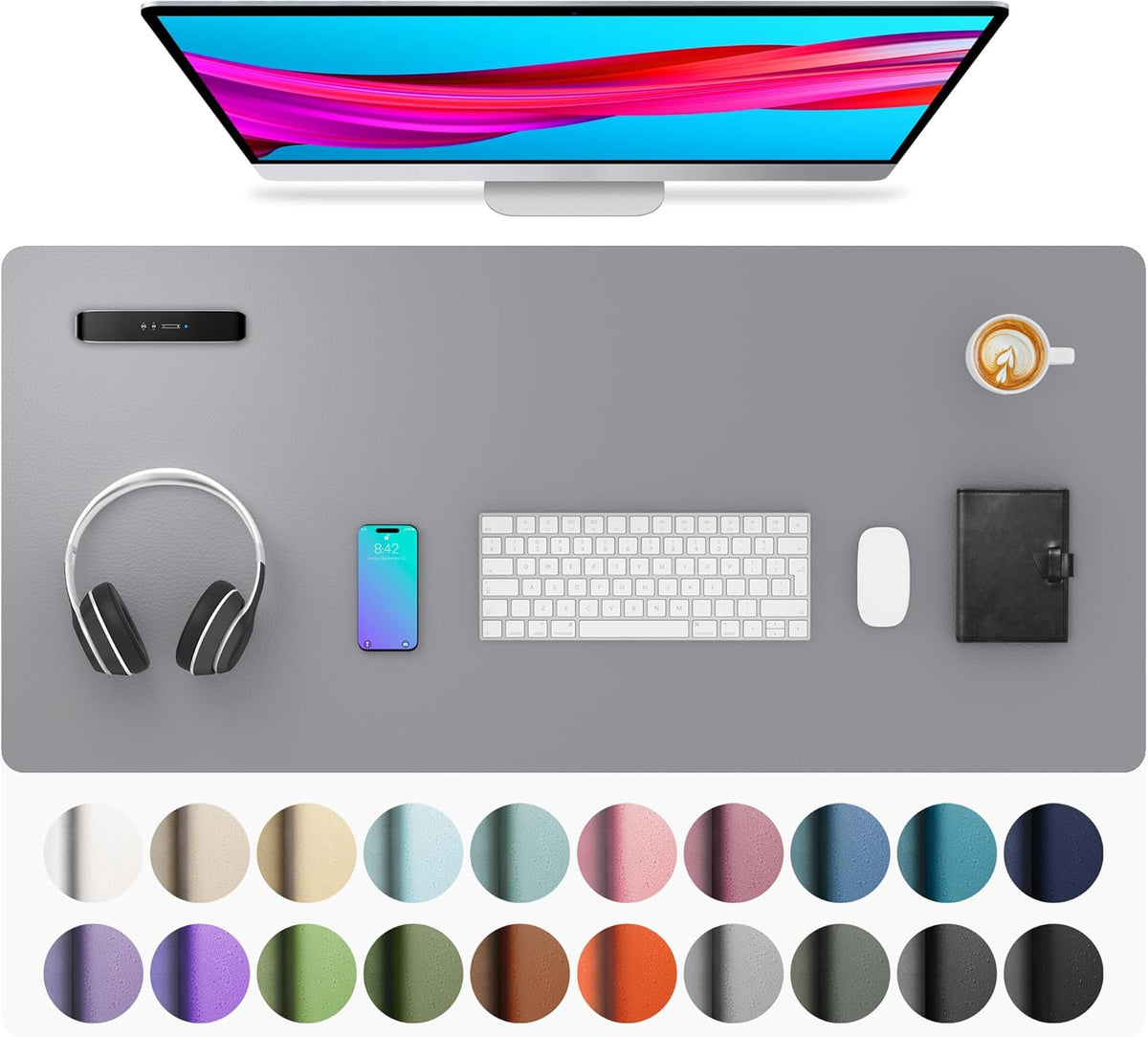 Aothia Leather Office Desk Pad Protector, Non-Slip PU Leather Desk Blotter, Waterproof Laptop Writing Mouse Pad for Office and Home, Black, 31.5" x 15.7" - Colors A