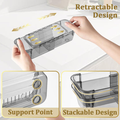 Adjustable Clear Drawer Organizer, Extendable Vanity Storage Bins, Desk Drawer Organizer Set for Makeup, Cosmetics, Bedroom, and Gadgets, Purple
