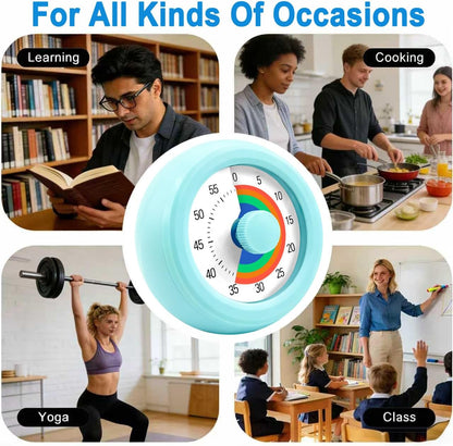 60 Minute Visual Timer with Silent Operation Visual Countdown Timer Rainbow Disk 60 Minute Countdown Timer Task Reminder Home and Kitchen Timer for Kids Desk, Office Meetings (White-Rainbow)