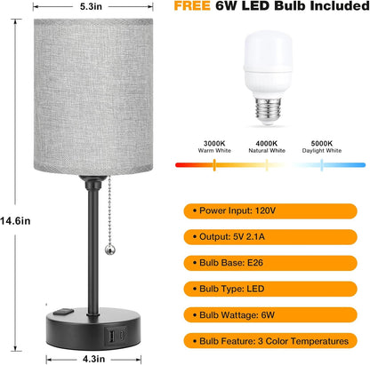 Dicoool Bedside Table Lamp for Bedroom - Small Desk Lamp with USB Ports