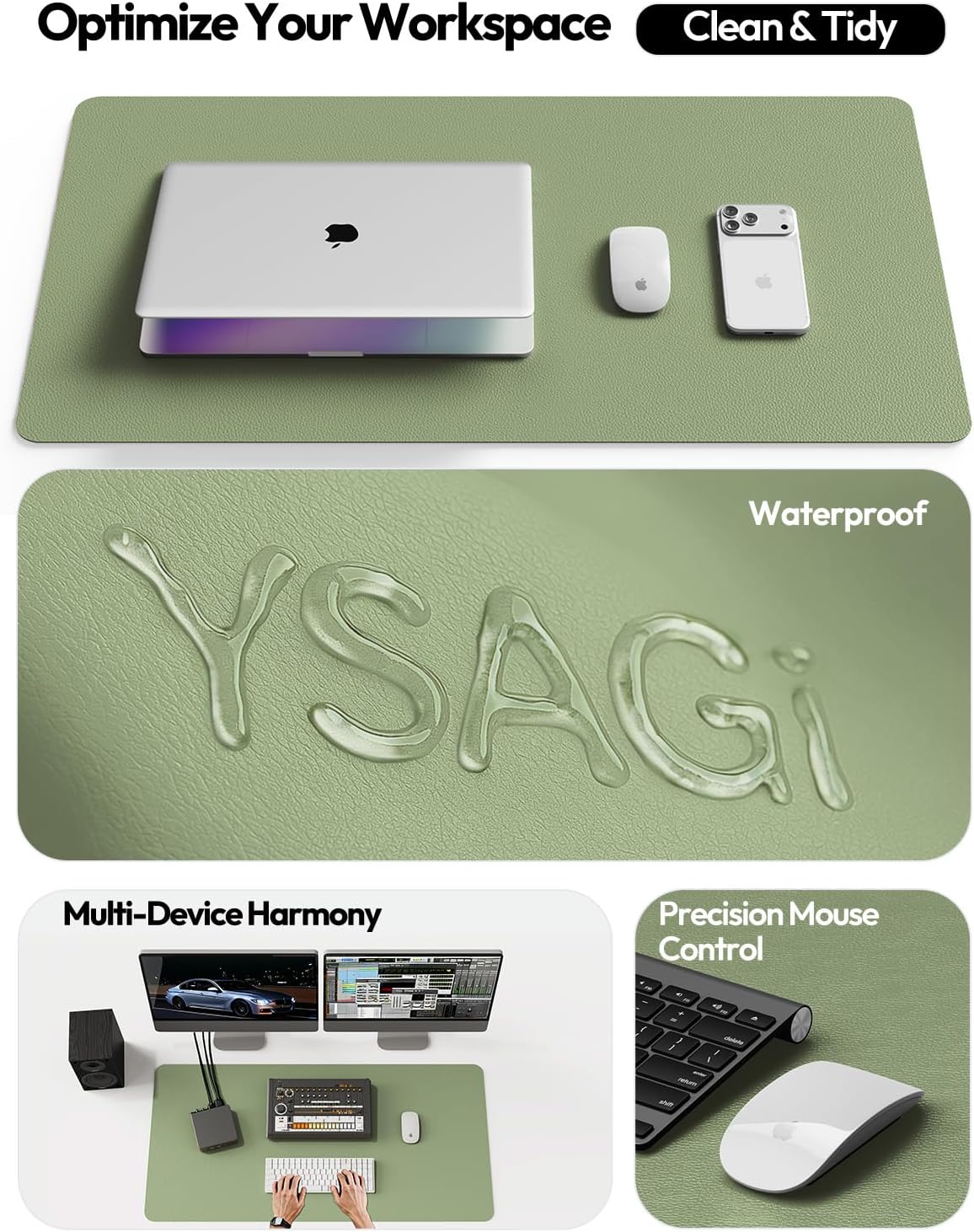 YSAGi Leather Desk Pad Protector, Office Desk Mat, Large Mouse Pad, Non-Slip PU Leather Desk Blotter, Waterproof Laptop Desk Writing Pad for Office and Home (23.6" x 13.8", Eggshell) - Colors A