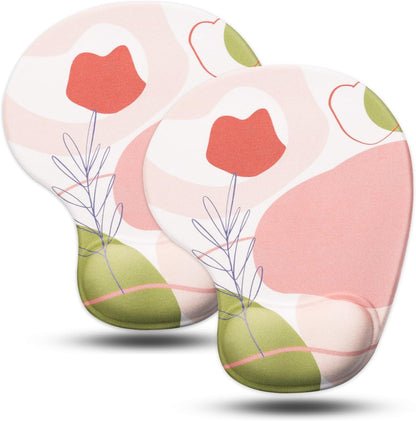 JIKIOU Mouse Pad, 2 Pack Ergonomic Mouse Pads with Comfortable Gel Wrist Rest Support and Smooth Cloth, Non-Slip PU Base for Easy Typing Pain Relief Durable and Easy to Clean Small Black