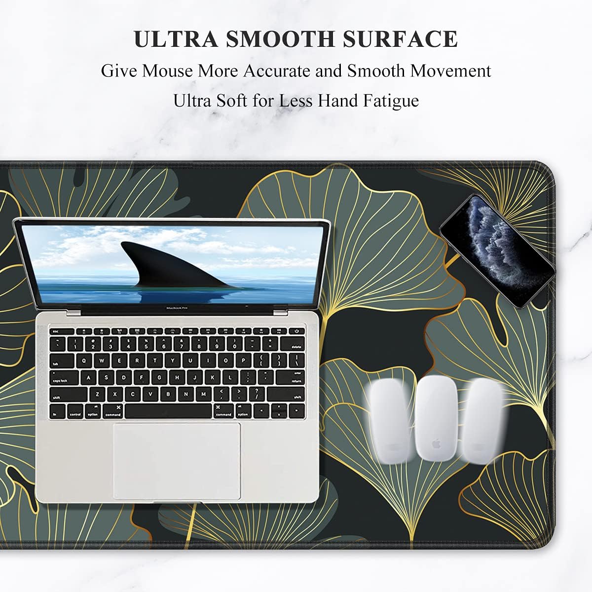Auhoahsil Desk Mat, Ultra Large Mouse Pad, XXL Gaming Mousepad, Green Tropical Leaves Deskpad, Big Extended Full Size Mouse Pad, Desktop Desk Matt for Keyboard, Laptop & Computer, 35.5 x 15.7 in - Colors B