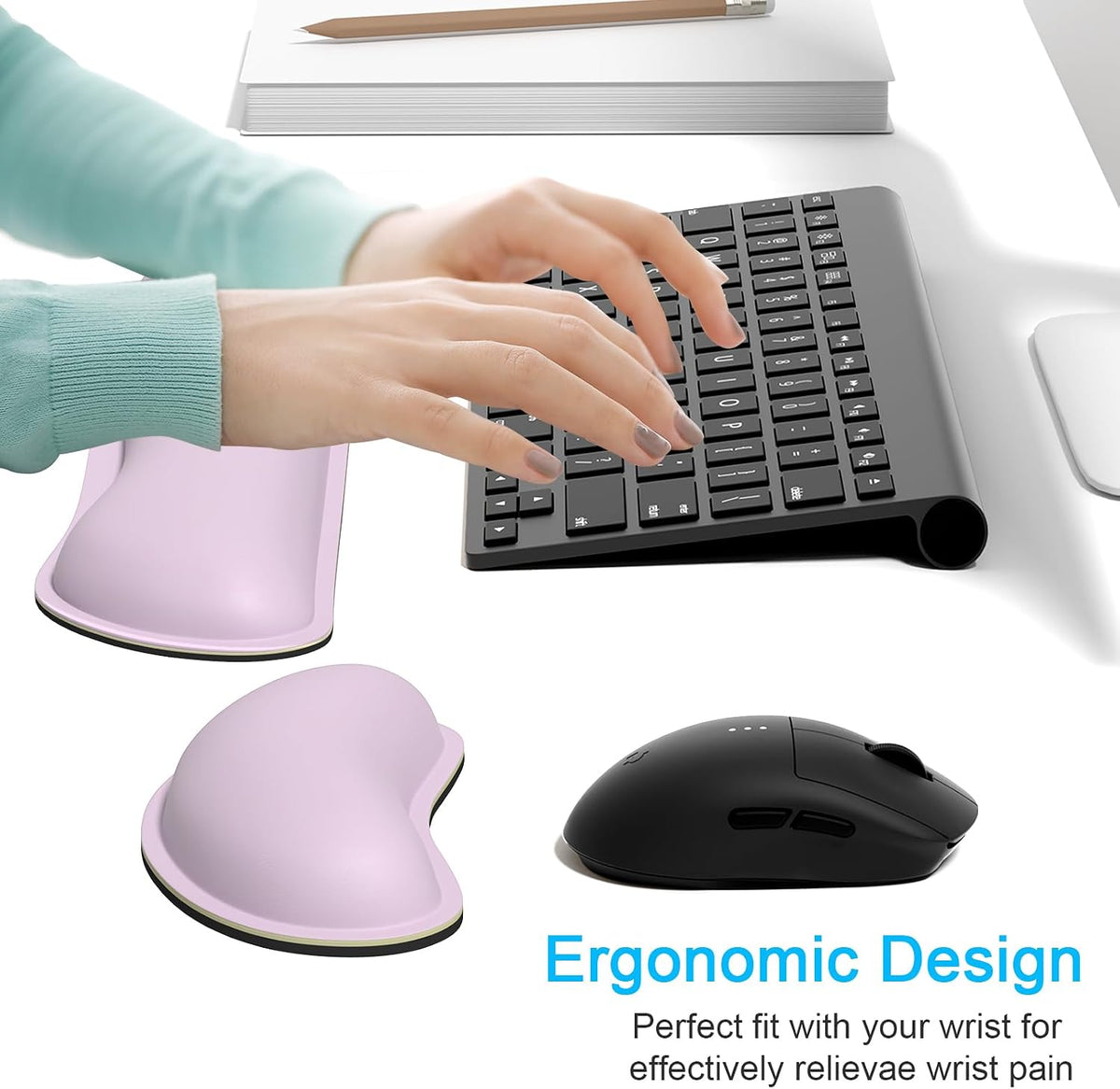 Mouse Wrist Rest, Ergonomic Memory Foam Mouse Wrist for Computer Desk Mats Support, PU Leather Hand Rest Pad Cushion for Gaming, Laptop, Men, Women, Pain Relief & Easy Typing, Black