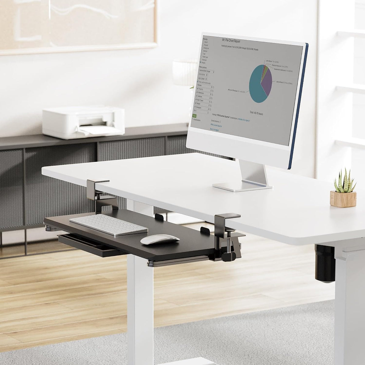 Fenge Keyboard Tray Under Desk, Pull Out Keyboard & Mouse Tray with C Clamp Mount, Sliding Keyboard Holder for Desk, 25.6 x 11.8 inch Large Slide-Out Platform Computer Drawer for Typing
