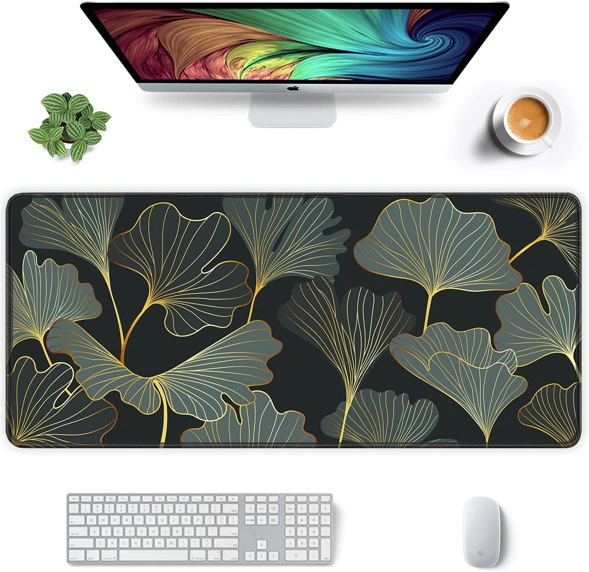 Auhoahsil Desk Mat, Ultra Large Mouse Pad, XXL Gaming Mousepad, Green Tropical Leaves Deskpad, Big Extended Full Size Mouse Pad, Desktop Desk Matt for Keyboard, Laptop & Computer, 35.5 x 15.7 in - Colors B