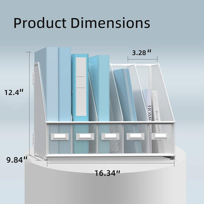 Desk Organizers Metal Desk Magazine File Holder with 5 Vertical Compartments Rack File Organizer for Office Desktop, Classroom, Home Workspace, Black