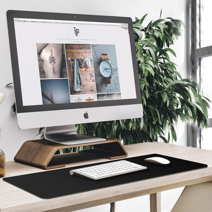 31.5" x 15.7" Waterproof Fabric Desk Pad, Rubber Anti-Slip Base, Stitched Edges No Curling, Fits Laptop Keyboard and Mouse, Smooth Office Mat Large Mouse Pad for Work Game, Black