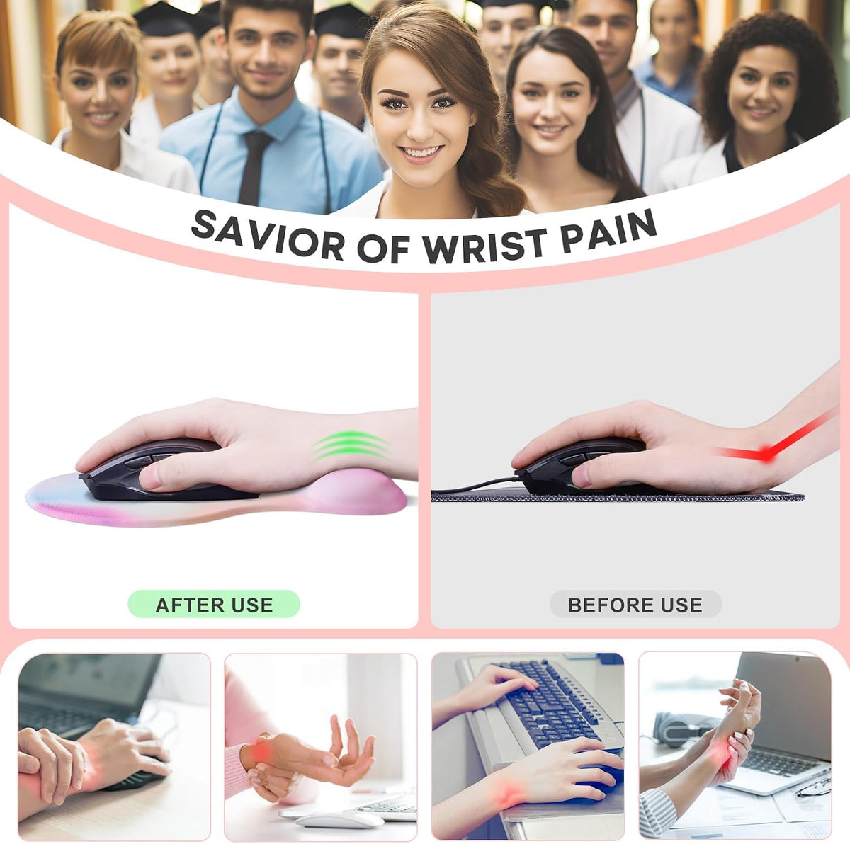 JIKIOU Mouse Pad, 2 Pack Ergonomic Mouse Pads with Comfortable Gel Wrist Rest Support and Smooth Cloth, Non-Slip PU Base for Easy Typing Pain Relief Durable and Easy to Clean Small Black