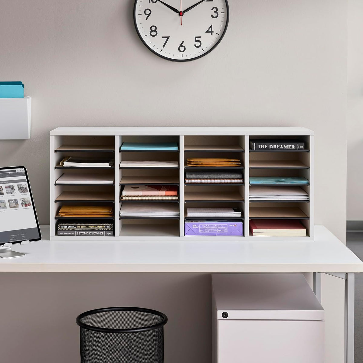 Safco 9422GR Wood Adjustable Literature & Paper Organizer, 16 Adjustable Compratment, Stackable Durable Construction, Home, Office, Mailroom, Classroom Mailbox , Gray