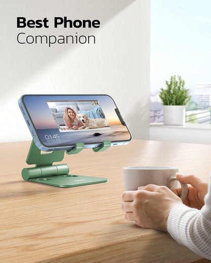 Nulaxy Dual Folding Cell Phone Stand, Fully Adjustable Foldable Desktop Phone Holder Cradle Dock Compatible with iPhone 17 16 15 14 13 12 11 Pro Max Xs Xr X 8, Nintendo Switch, All Phones - Purple