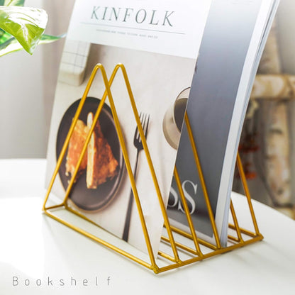 QPEY Triangle File Holder,5 Slot Metal Vinyl Record Stand Holder Magazine Newspaper Holder Photography Props for Office Home 1 Pc (black)