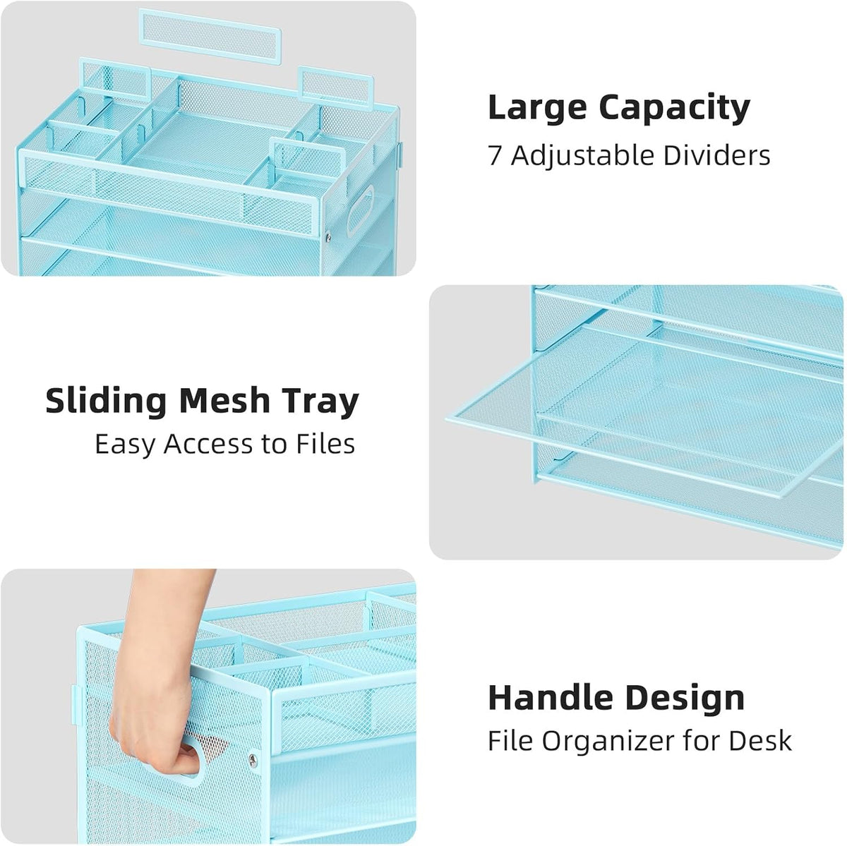 Marbrasse 5 Tier Paper Organizer Letter Tray, Mesh Desk File Organizer with Handle, Paper Sorter Desk Organizer for Home Office Supplies - Black, Adjustable
