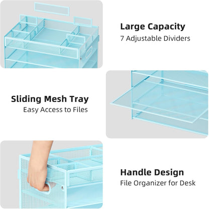 Marbrasse 5 Tier Paper Organizer Letter Tray, Mesh Desk File Organizer with Handle, Paper Sorter Desk Organizer for Home Office Supplies - Black, Adjustable