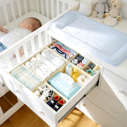 Drawer Organizer Clothes, Dresser Organizer, Foldable Closet Organizers and Storage, Fabric Dresser Bins, Drawer Dividers for Nursery, Baby Clothes, Underwears, Sock (Beige)