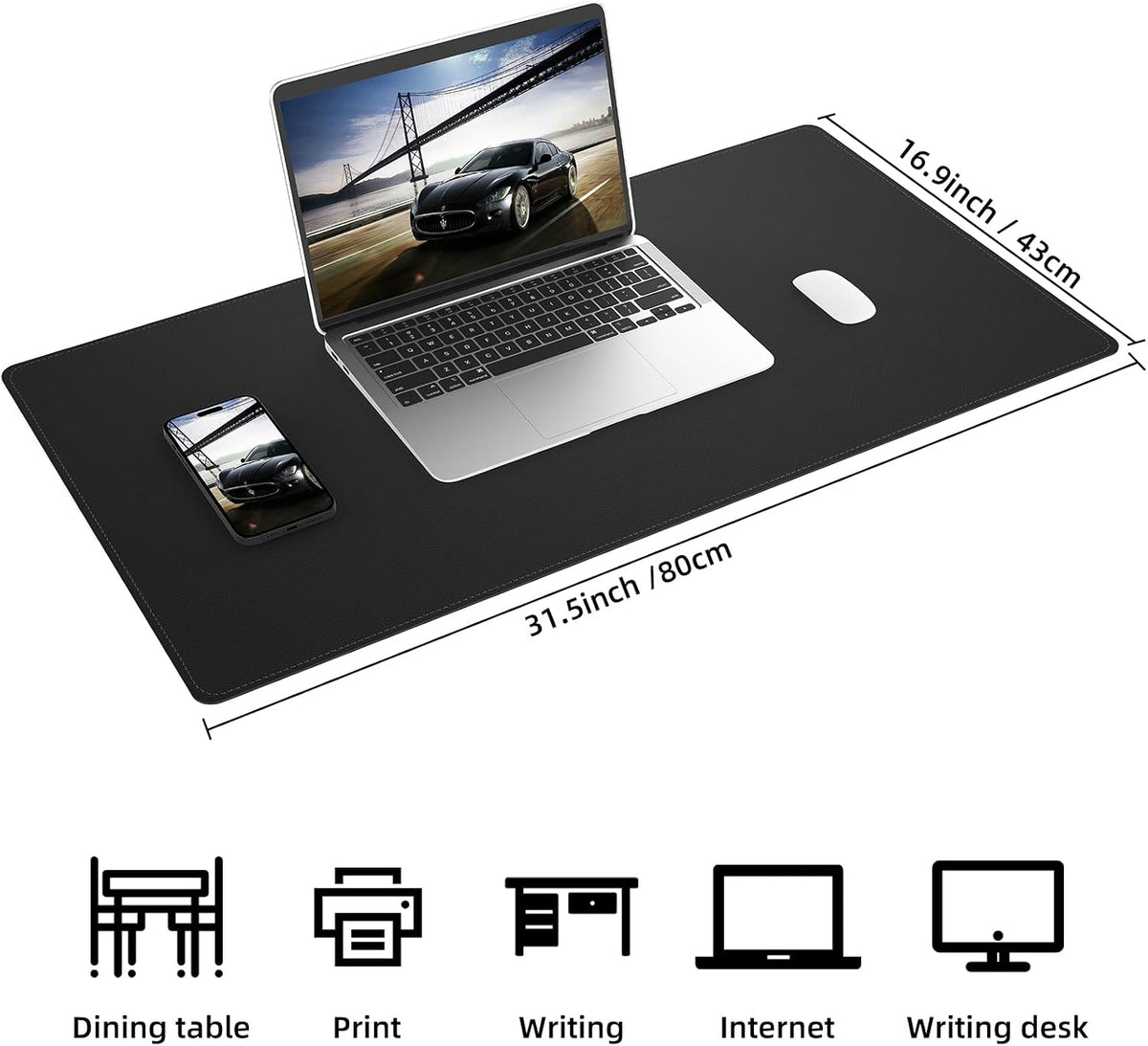 Large Desk Mat, 47" x 17", Black
