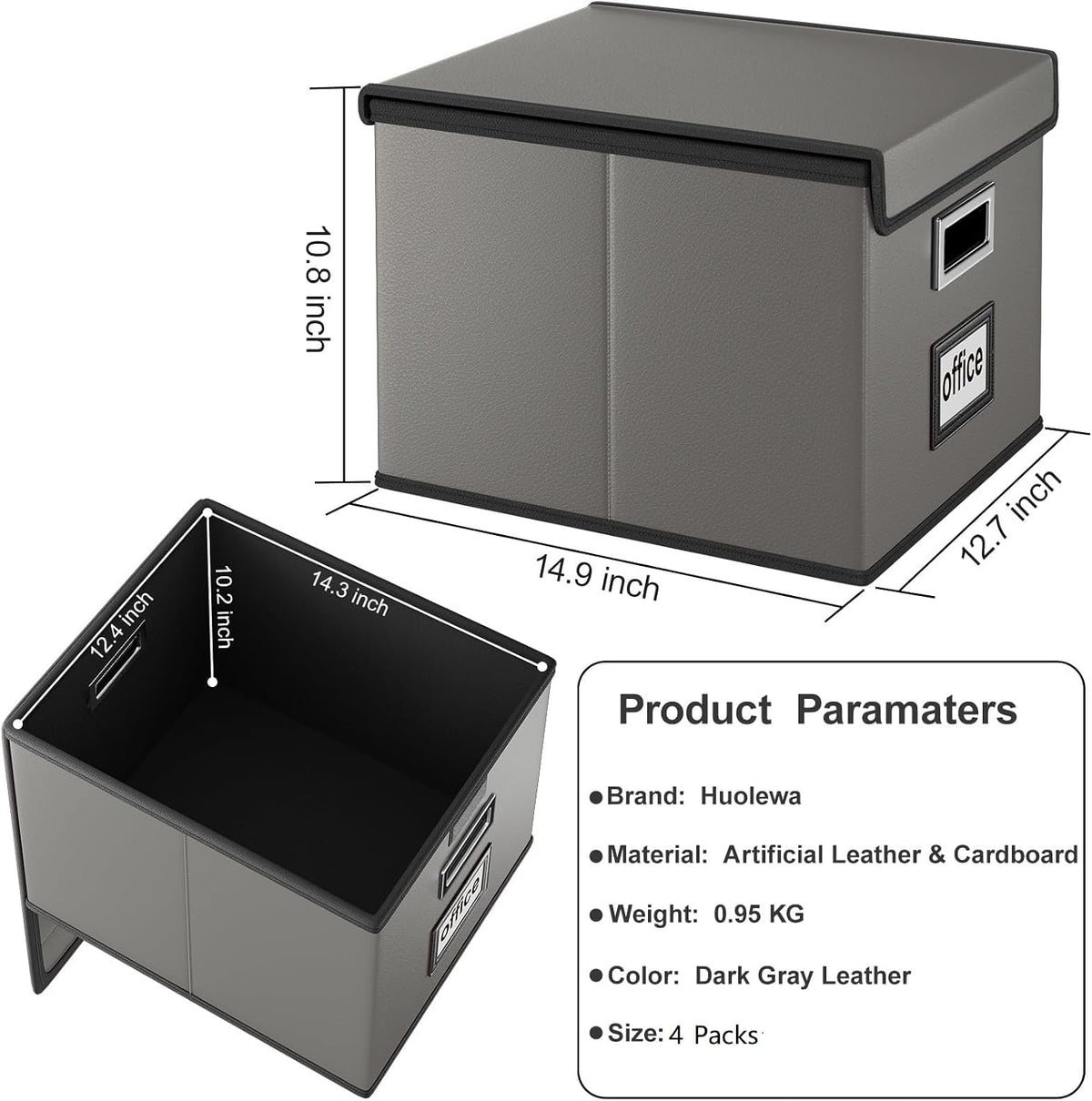Upgraded Portable File Organizer Box with Lid, Collapsible Linen Hanging Filing Storage Boxes with Plastic Slides, Decorative Home/Office Filing System Box for File and Folders Storage (Gray)