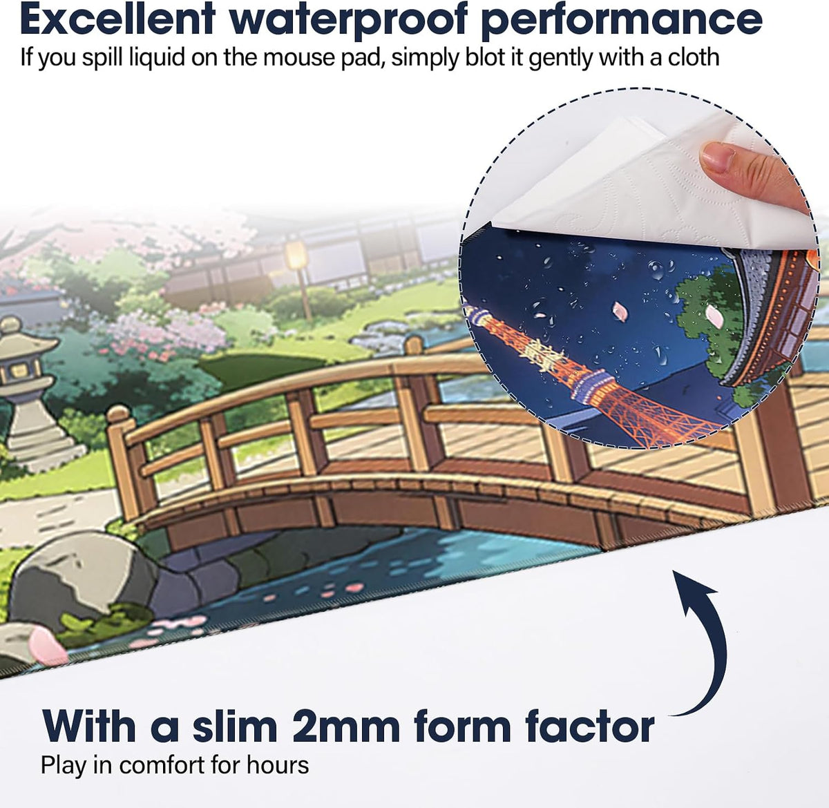 31.5" x 15.7" Waterproof Fabric Desk Pad, Rubber Anti-Slip Base, Stitched Edges No Curling, Fits Laptop Keyboard and Mouse, Smooth Office Mat Large Mouse Pad for Work Game, Black