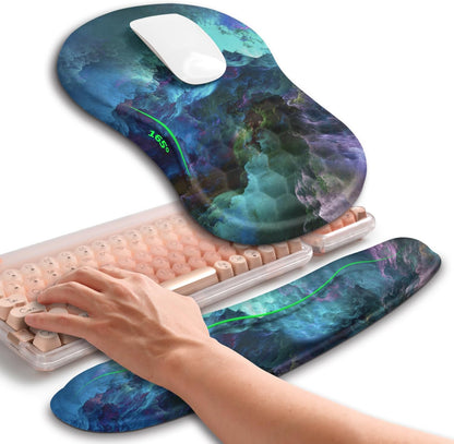 2in1 Combination, Wave Keyboard Wrist Rest and Ergonomic Curvature Mouse Pad Wrist Support for Relieve Wrist Pain, Filled with Soft Cushion Memory Foam, Black