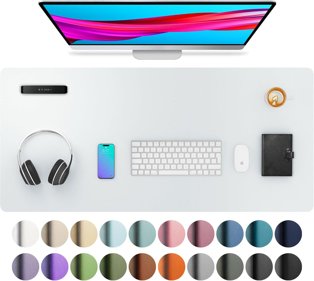 Aothia Leather Office Desk Pad Protector, Non-Slip PU Leather Desk Blotter, Waterproof Laptop Writing Mouse Pad for Office and Home, Black, 31.5" x 15.7" - Colors A