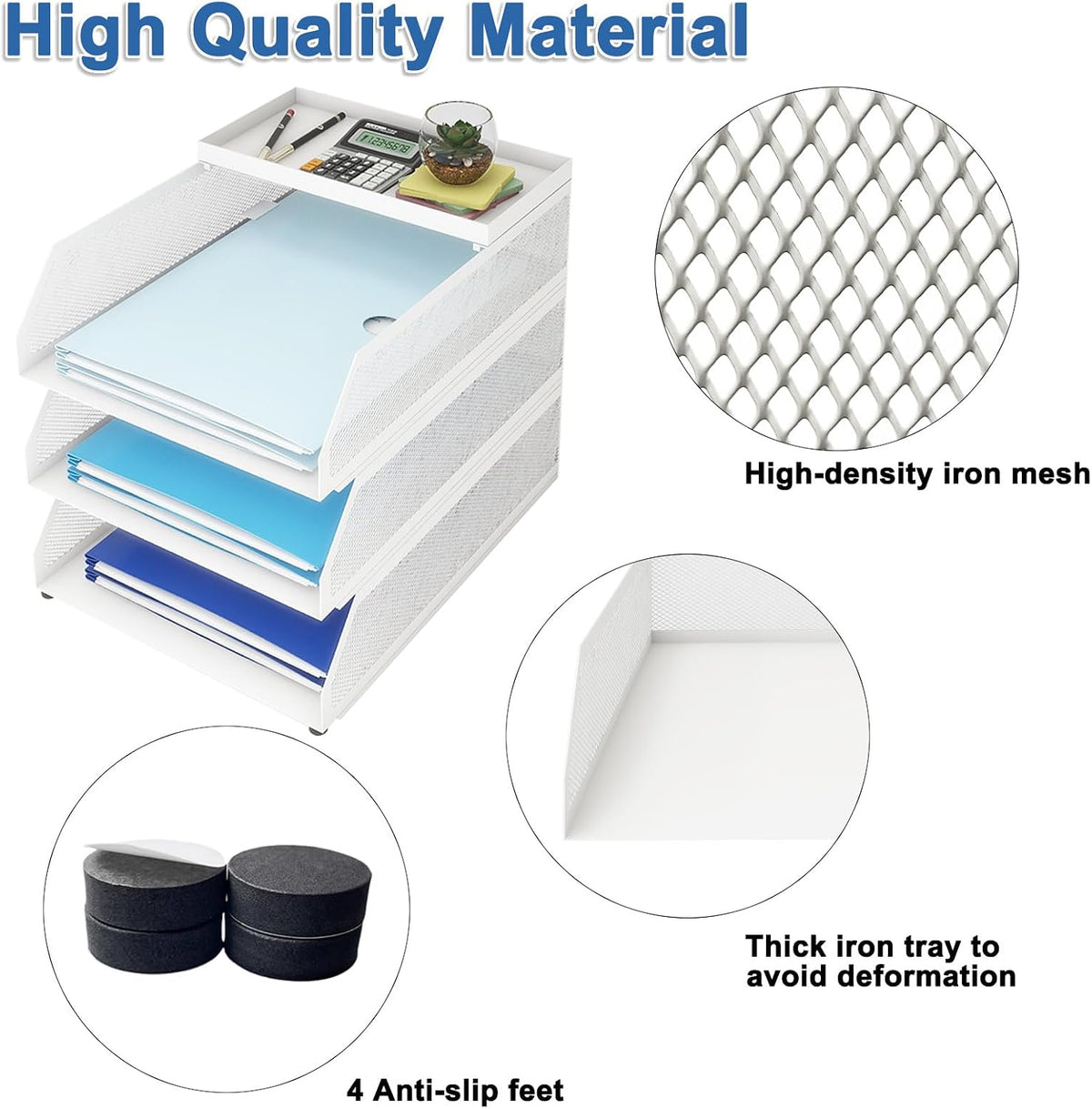 Natwind 4-Tier Paper Organizers,Desk Organizer,Stackable Paper Tray, Desk Accessories,Metal Mesh Desktop Organizer,Letter Trays,File Document Storage Rack for for Home, Office, School (Black)