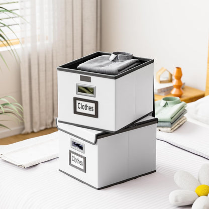 Upgraded Portable File Organizer Box with Lid, Collapsible Linen Hanging Filing Storage Boxes with Plastic Slides, Decorative Home/Office Filing System Box for File and Folders Storage (Gray)