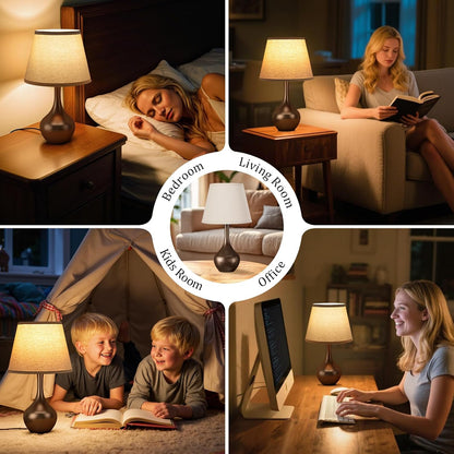 Seealle Touch Table Lamp for Bedroom, 3-Way Dimmable Small Bedside Lamps for Night Stands with Wires, Wood-Paint Desk Lamp for Kids Room, Office, Living Room, End Table(LED Bulb Included)