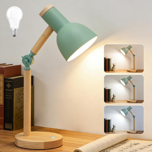 LED Desk Lamps for Home Office, Table Lamp with Adjustable Swing Arm 3 Color Modes Reading Light, Living Room Bedroom Room Lighting Bedside Table Lamps Home Decoration, with E27 Bulb (White lamp)