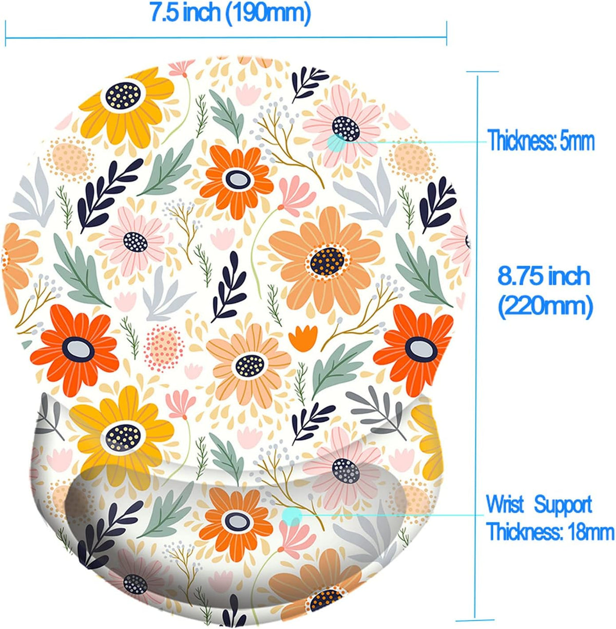 Wrist Support Mouse Pad Anti Slip Rubber Wrist Rest Mousepad 9in X 8in Small Desktop Notebook Mouse Mat for Working and Gaming (M-Pink Floral)