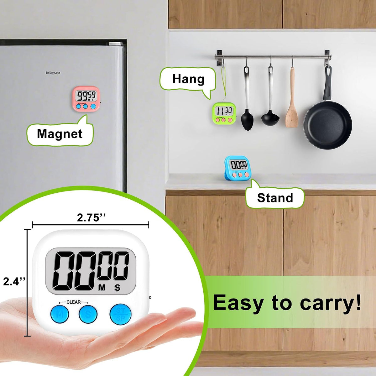 Digital Timer for Kids Teacher Supplies Classroom Timer for Study Learning Management Kitchen Work Exercise-4Pack Pink Blue Green Purple