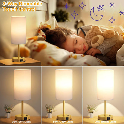 Dicoool Bedside Table Lamp for Bedroom - 3-Way Dimmable Touch Lamp, USB A+C