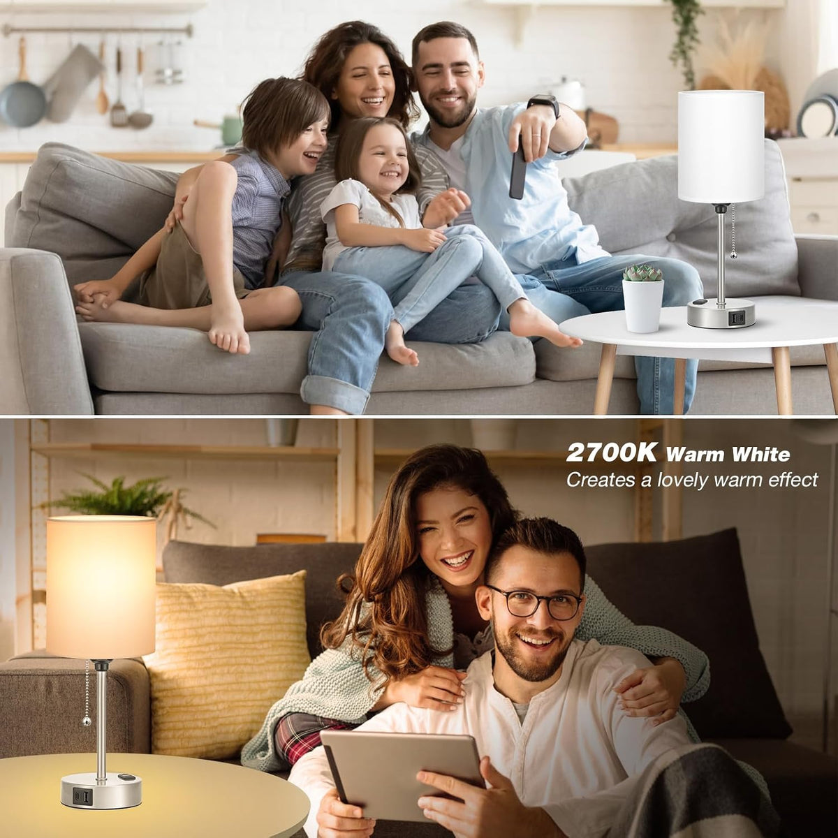 Dicoool Bedside Table Lamp for Bedroom - Small Desk Lamp with USB Ports